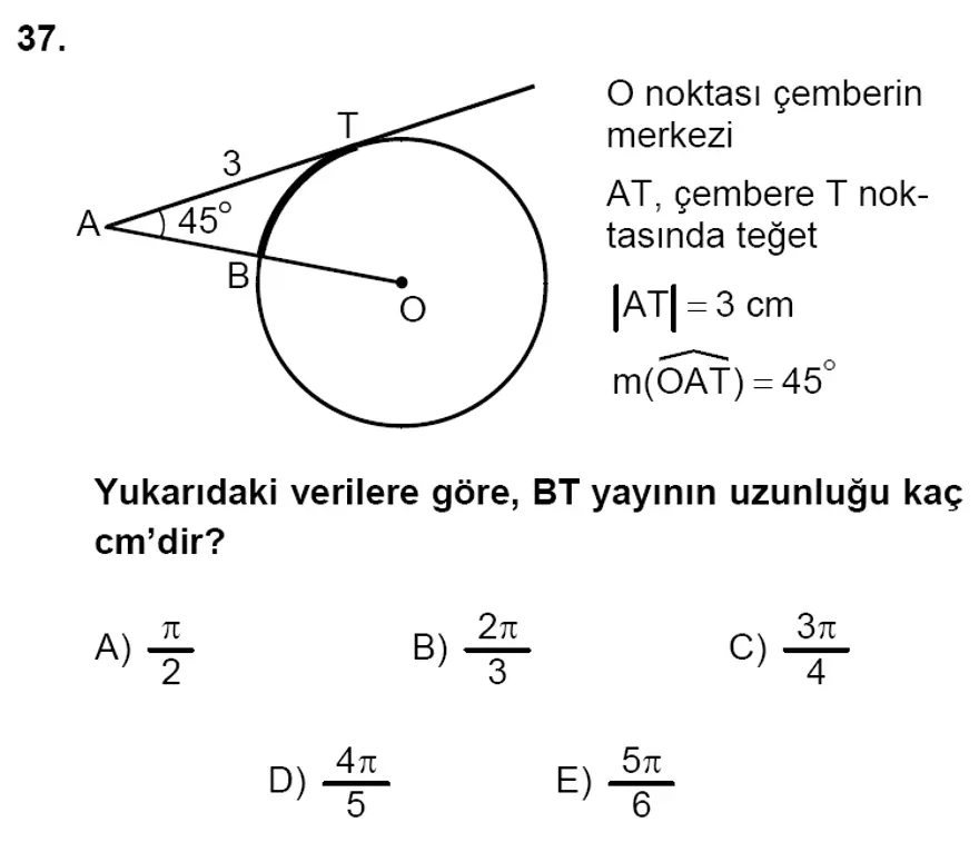 YGS Matematik soruları ve yanıtları 36