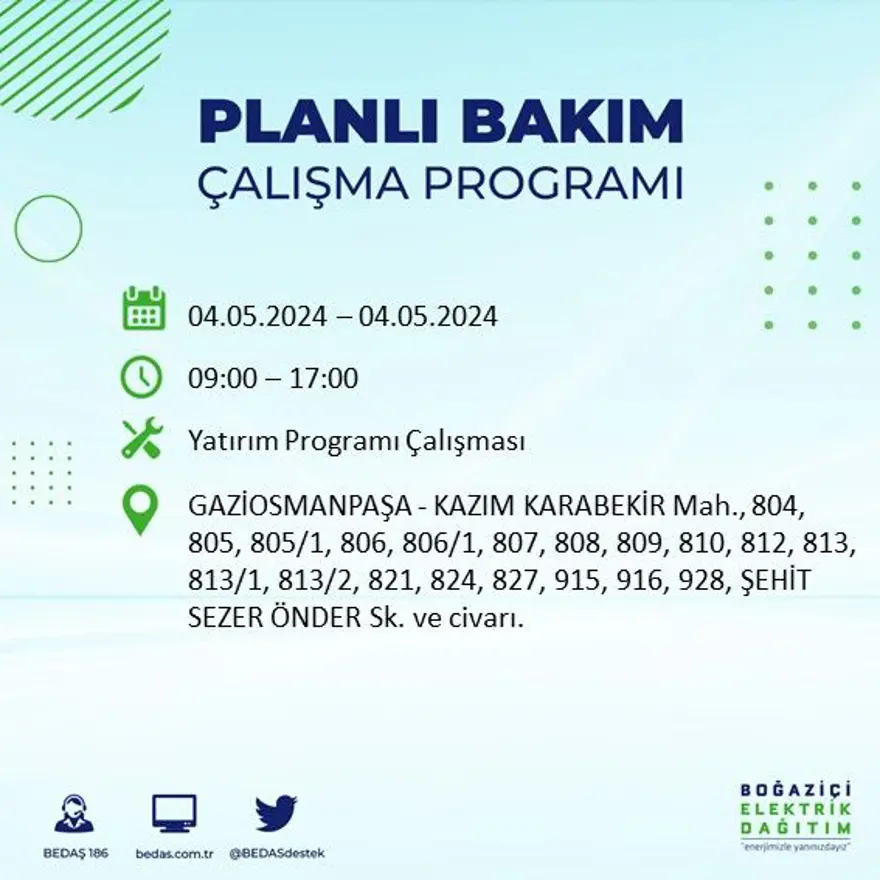 İstanbul'un 17 ilçesinde elektrik kesintisi: Elektrikler ne zaman gelecek? (4 Mayıs tarihli BEDAŞ kesinti programı) 29 İstanbul'un 17 ilçesinde elektrik kesintisi: Elektrikler ne zaman gelecek? (4 Mayıs tarihli BEDAŞ kesinti programı) 29