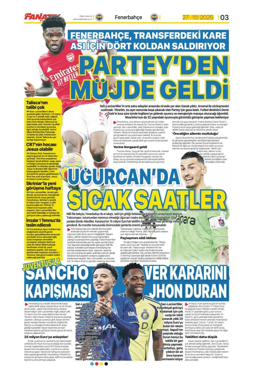 "Aslan'ın stoperi Real'den geliyor" (27 Haziran 2025 spor manşetleri) 2