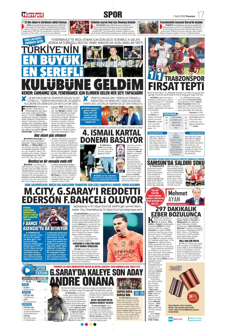 "Acıların takımı" (1 Eylül spor manşetleri) 8