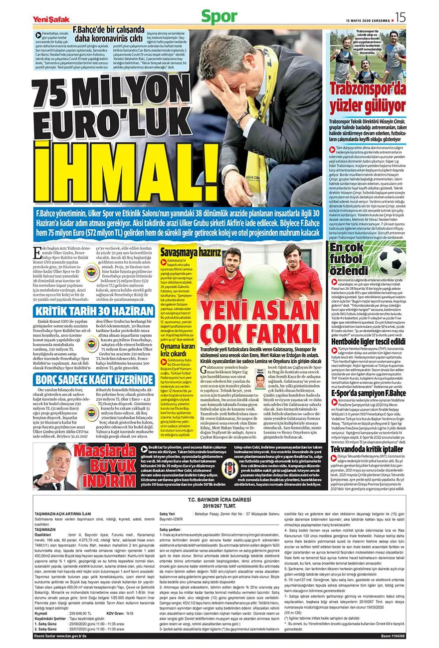 Günün spor manşetleri (13 Mayıs 2020) 13
