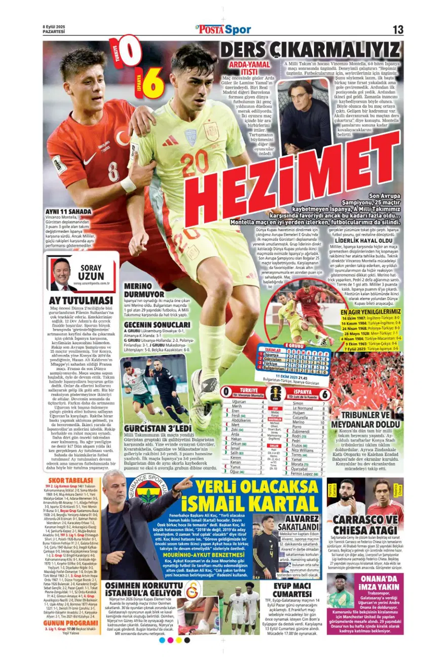 "Bozgun gecesi" (8 Eylül spor manşetleri) 14 "Bozgun gecesi" (8 Eylül spor manşetleri) 14
