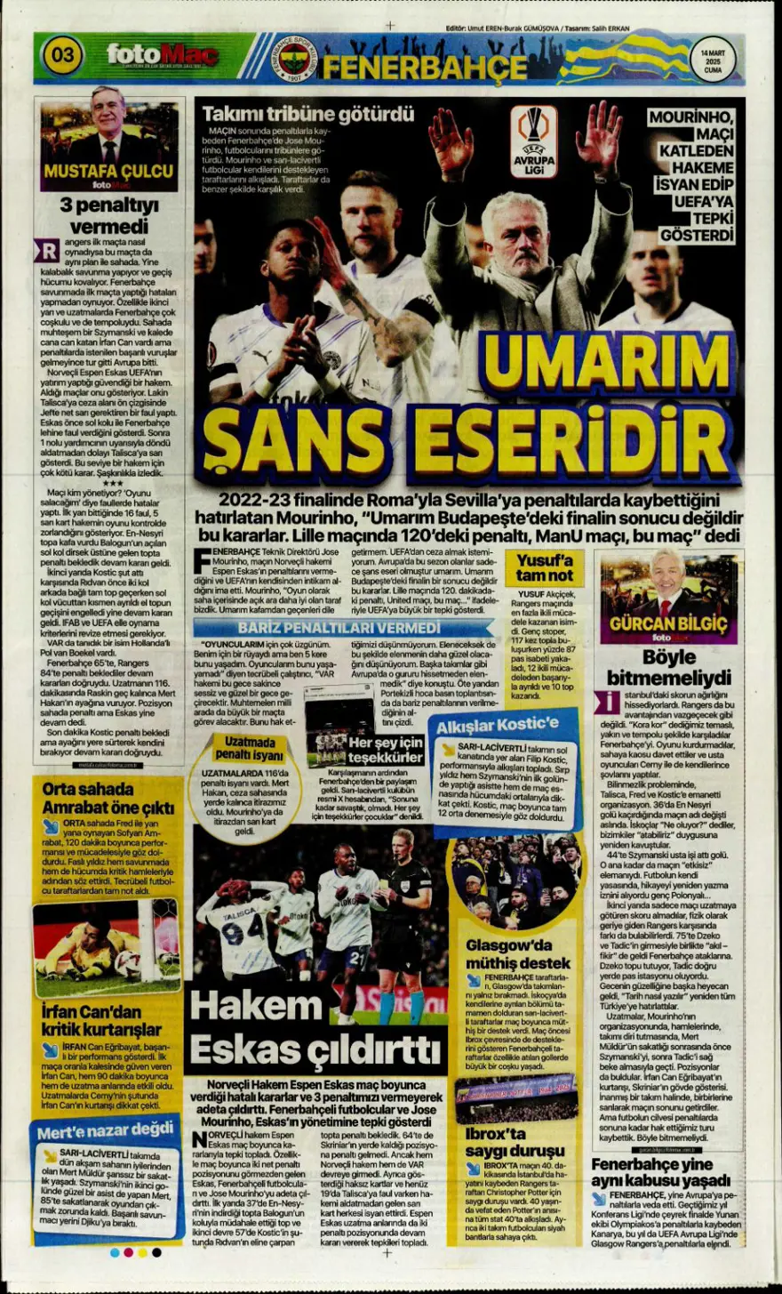 "Yazık oldu" (14 Mart 2025 spor manşetleri) 5