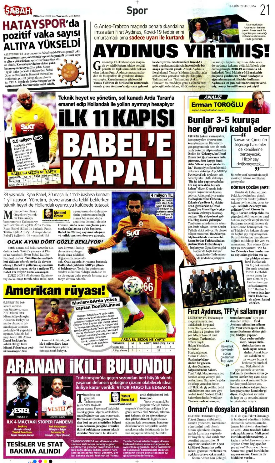 Günün spor manşetleri (16 Ekim 2020) 8