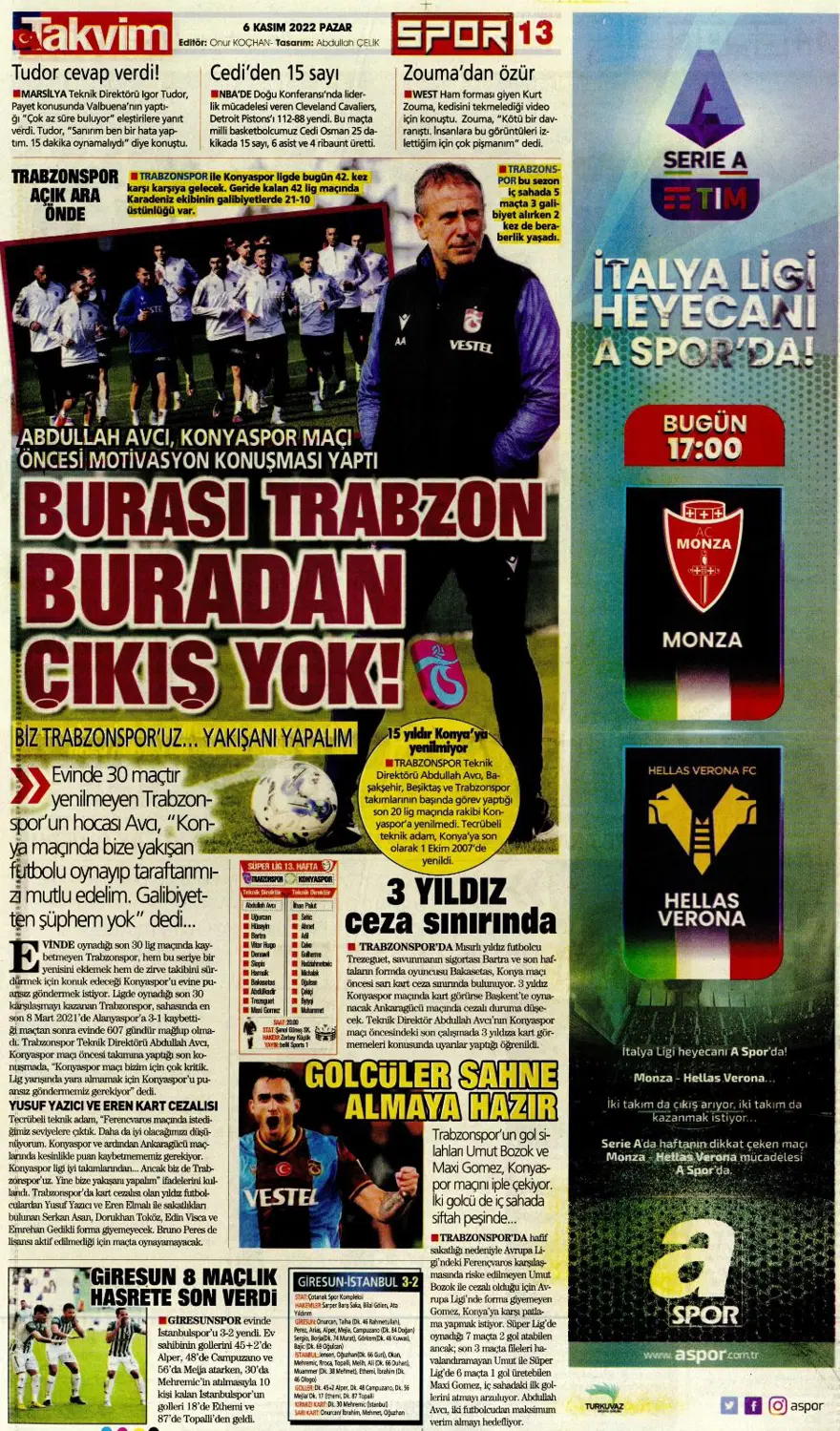 Günün spor manşetleri (6 Kasım 2022) 13