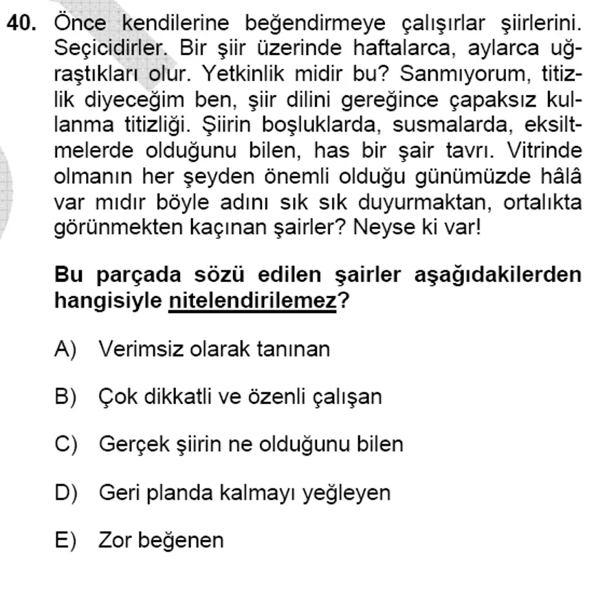 YGS Türkçe Soru ve Yanıtları 39