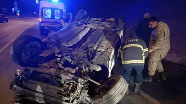 Otomobil ters döndü, sürücüsü yaralandı