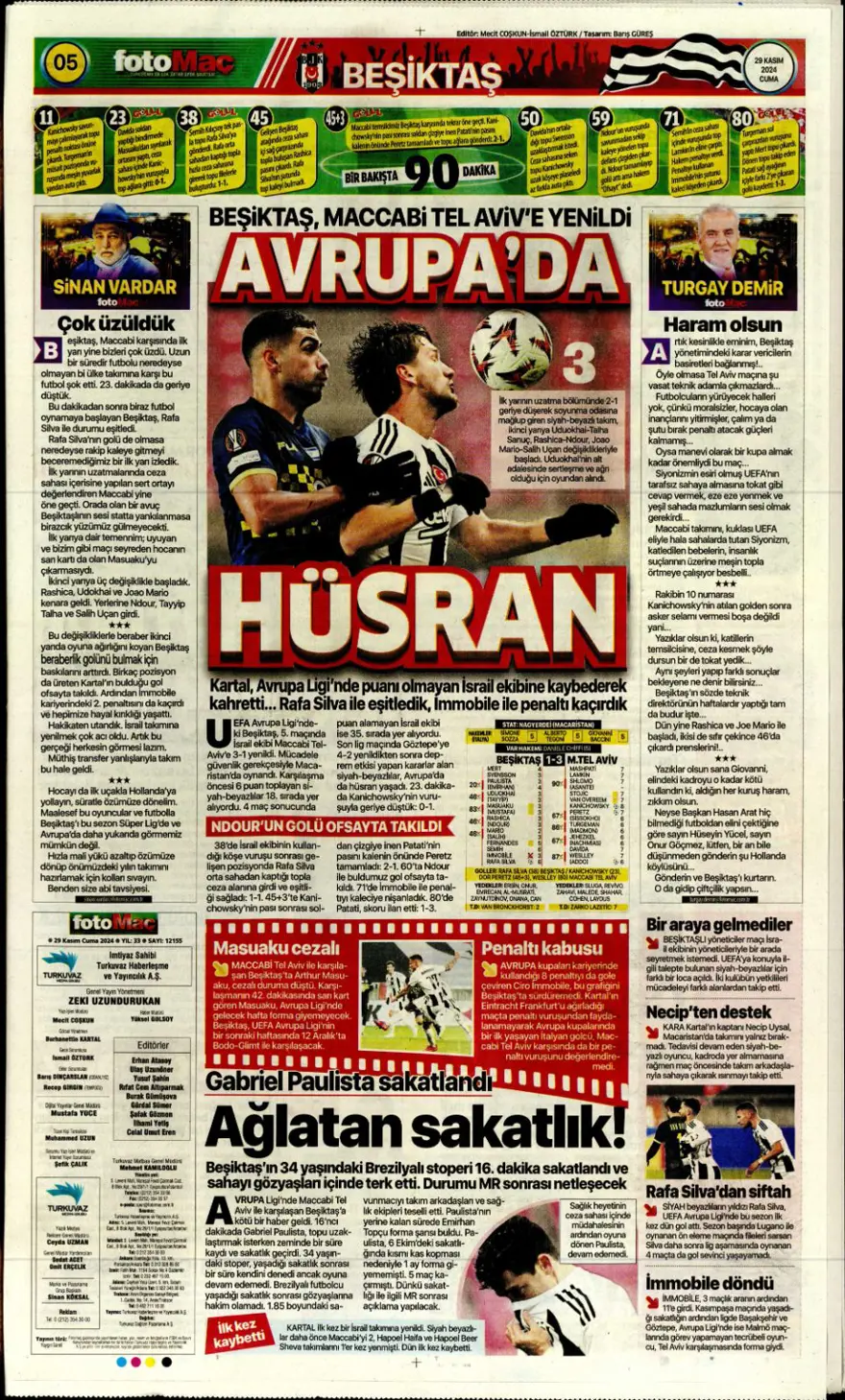 "Avrupa'da Fener alayı" (29 Kasım 2024 spor manşetleri) 16