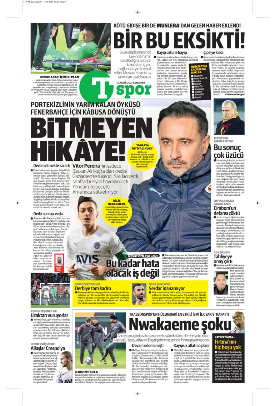 Günün spor manşetleri (15 Aralık 2021) 15 Günün spor manşetleri (15 Aralık 2021) 15