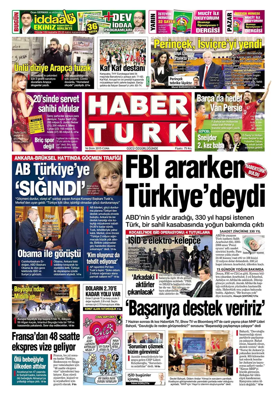 Günün gazete manşetleri - 16 Ekim 2015 1