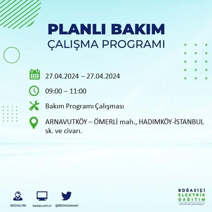 İstanbul'un 20 ilçesinde elektrik kesintisi: Elektrikler ne zaman gelecek? (27 Nisan tarihli BEDAŞ kesinti programı) 1 İstanbul'un 20 ilçesinde elektrik kesintisi: Elektrikler ne zaman gelecek? (27 Nisan tarihli BEDAŞ kesinti programı) 1