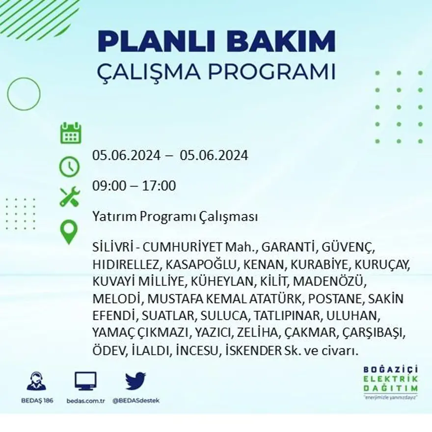 İstanbul'un 19 ilçesinde elektrik kesintisi: Elektrikler ne zaman gelecek? (5 Haziran BEDAŞ kesinti programı) 51 İstanbul'un 19 ilçesinde elektrik kesintisi: Elektrikler ne zaman gelecek? (5 Haziran BEDAŞ kesinti programı) 51