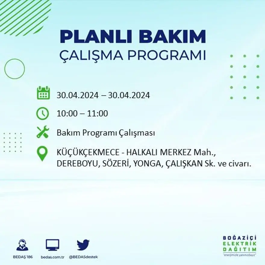 İstanbul'un 23 ilçesinde elektrik kesintisi: Elektrikler ne zaman gelecek? (30 Nisan tarihli BEDAŞ kesinti programı) 57