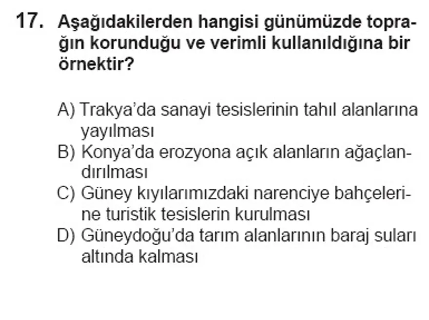 SBS 7. Sınıf Sosyal Bilimler Soruları 16