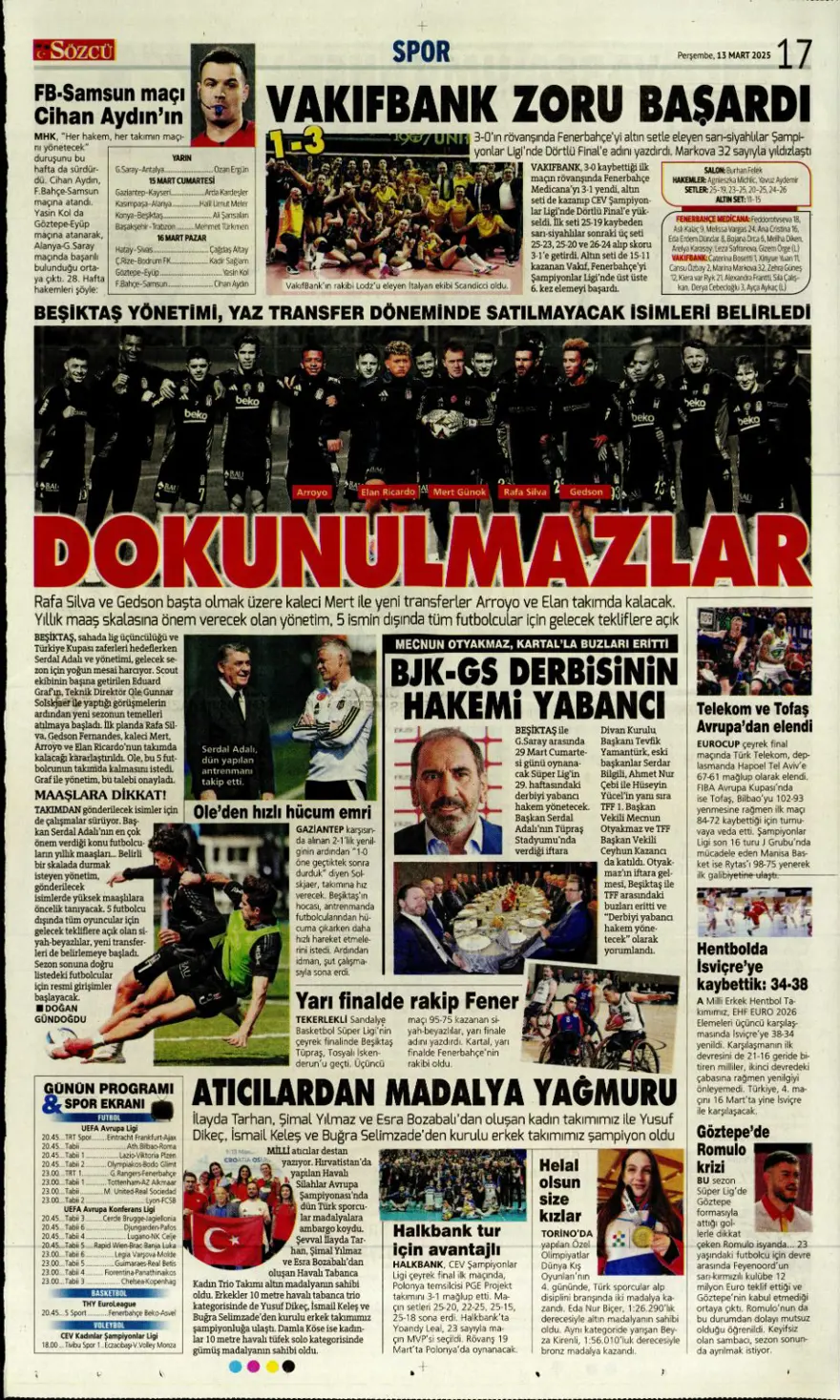 "Haydi Fener turla gel" (13 Mart 2025 spor manşetleri) 27