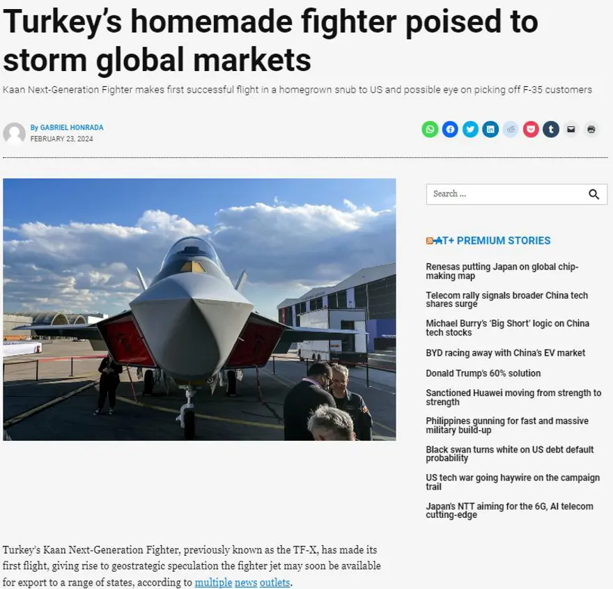 KAAN dünya medyasının manşetlerinde |Asia Times: “KAAN’ın muhtemel hedefi F-35 müşterilerini yakalamak olacak” 2