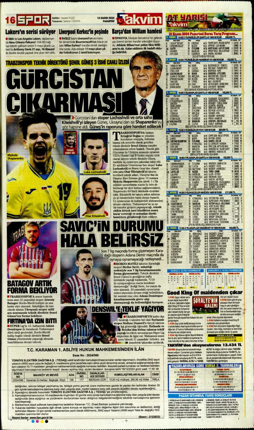 “Fenerbahçe’de dev takas” (18Kasım 2024 spor manşetleri) 31
