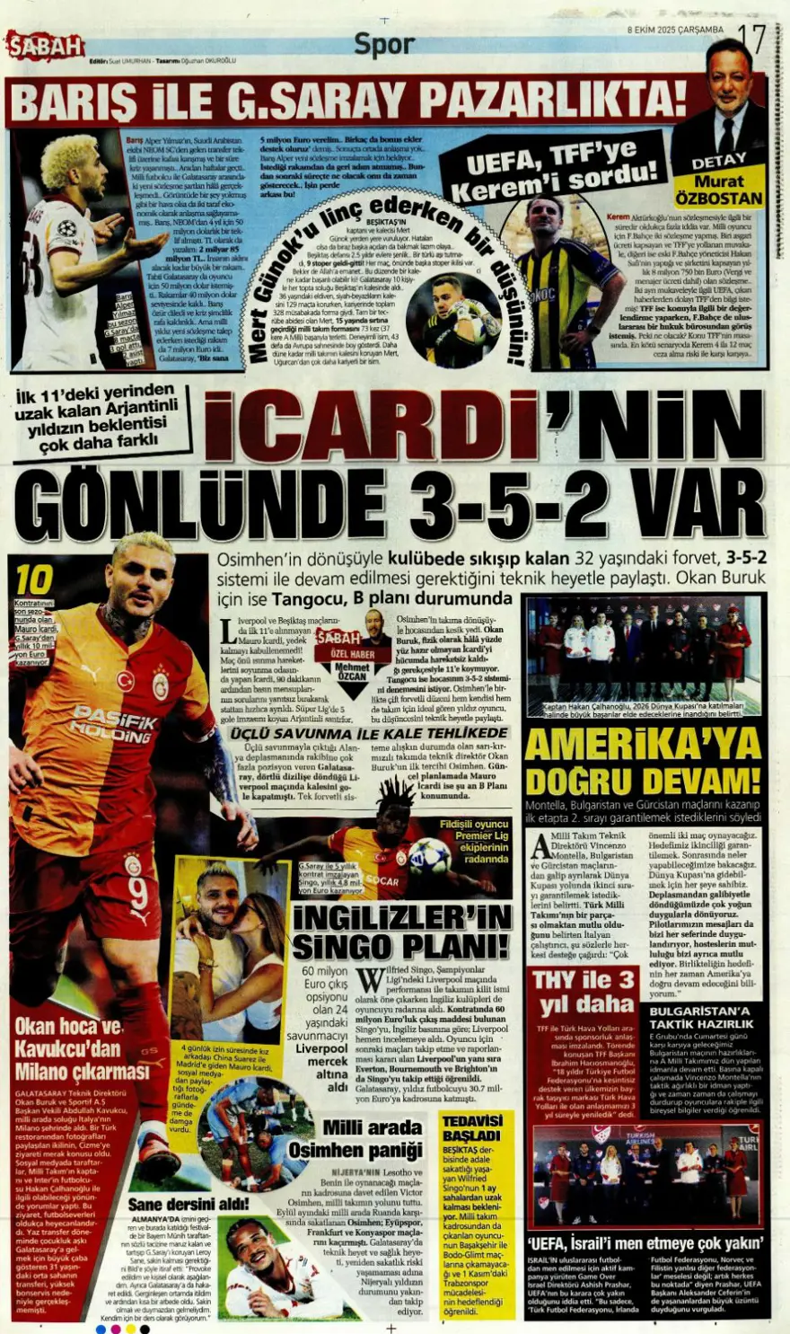 "Ne istersen o" (8 Ekim 2025 spor manşetleri) 15