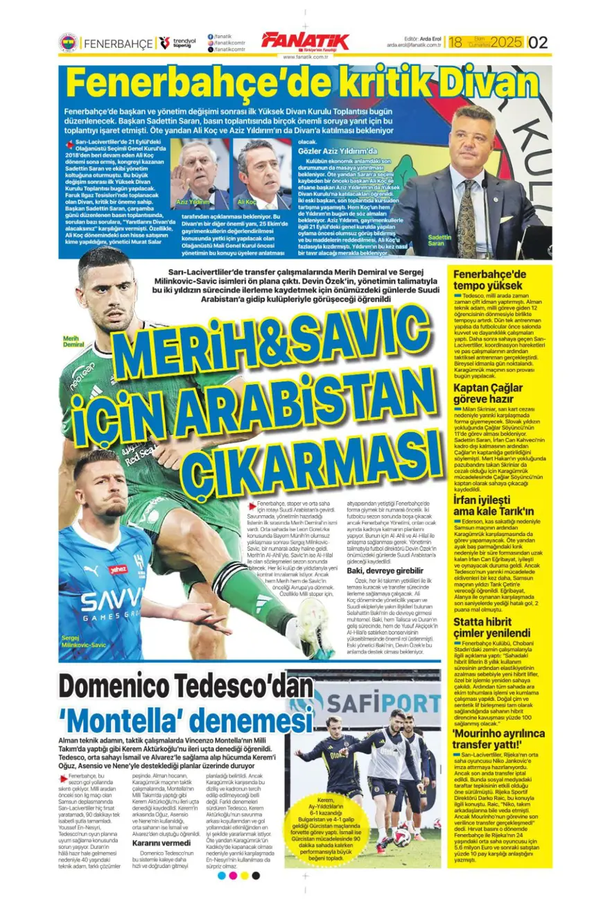 "Yine yeniden Ceballos" (18 Ekim 2025 spor manşetleri) 1