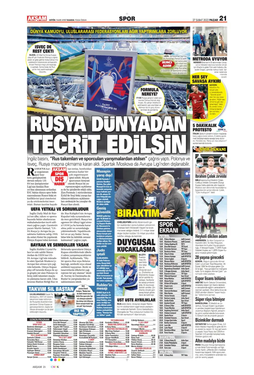 Günün spor manşetleri (27 Şubat 2022) 