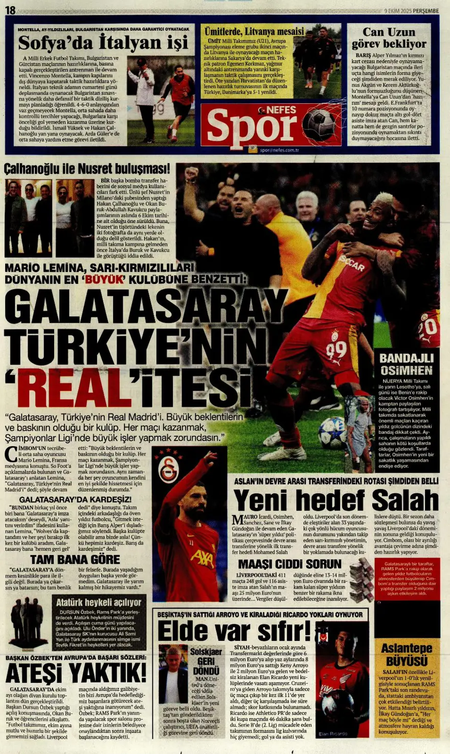 "Milano'da Hakan görüşmesi" (9 Ekim 2025 spor manşetleri) 10 "Milano'da Hakan görüşmesi" (9 Ekim 2025 spor manşetleri) 10