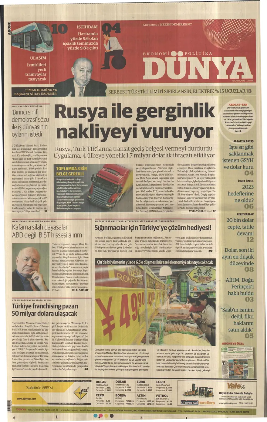 Günün gazete manşetleri - 16 Ekim 2015 12
