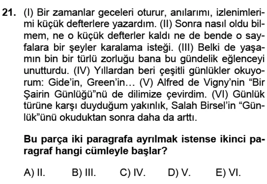 YGS Türkçe Soru ve Yanıtları 20
