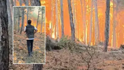 Eskişehir'de ekiplerin alevlerin ortasında kaldığı an ortaya çıktı