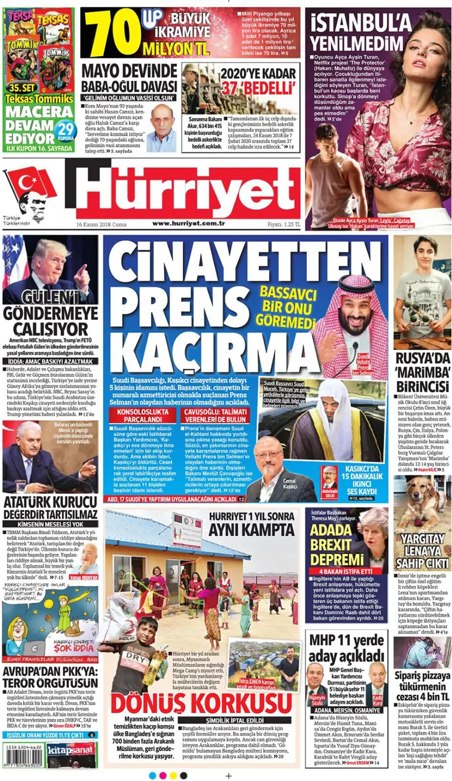 Günün gazete manşetleri - 16 Kasım 2018 1 Günün gazete manşetleri - 16 Kasım 2018 1
