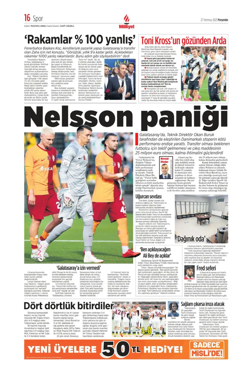 "Hücumda joker Rebic" günün spor manşetleri (27 Temmuz 2023) 22