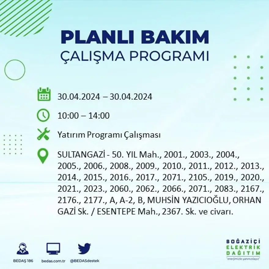 İstanbul'un 23 ilçesinde elektrik kesintisi: Elektrikler ne zaman gelecek? (30 Nisan tarihli BEDAŞ kesinti programı) 67