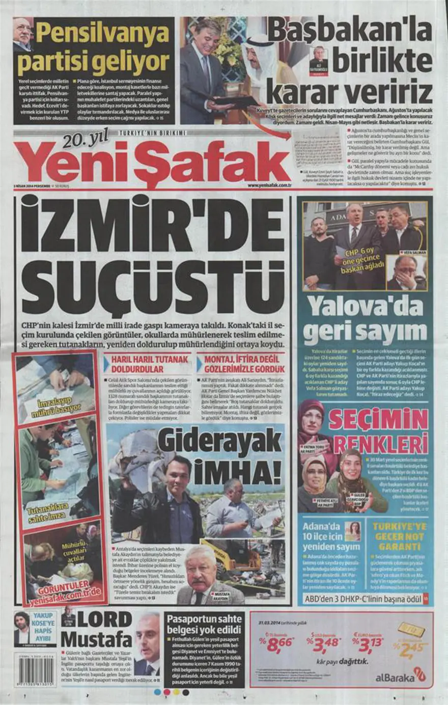 Günün gazete manşetleri - 3 Nisan 2014 11