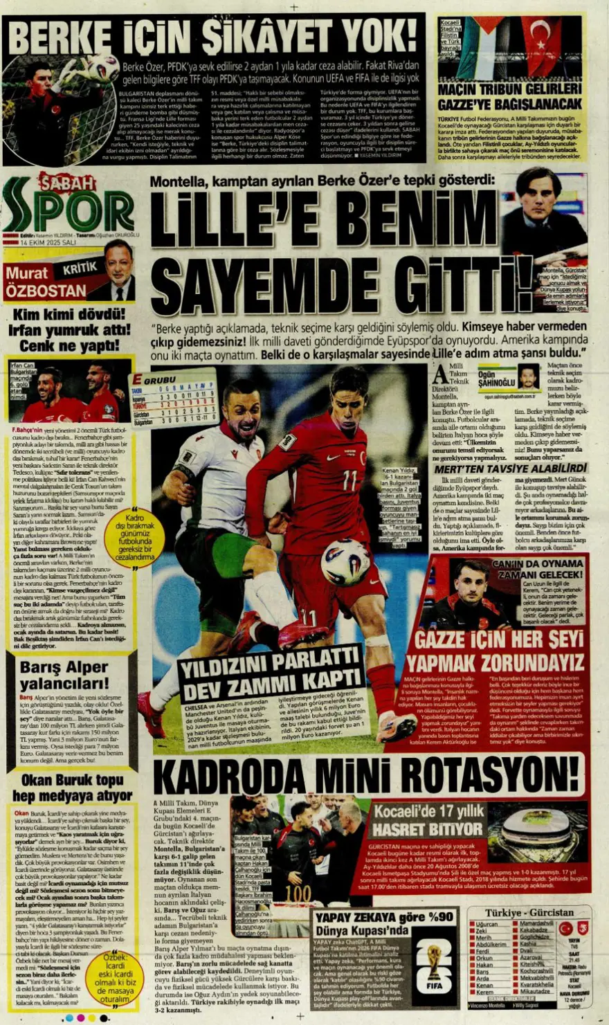 "Gürcistan'ı yen Play-off'u gör" (14 Ekim 2025 spor manşetleri) 19