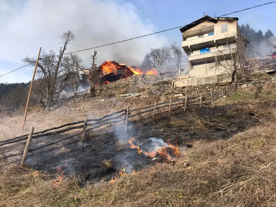 Rize'de Gölyayla köyünde çıkan yangına müdahale devam ediyor: 9 ev zarar gördü 21