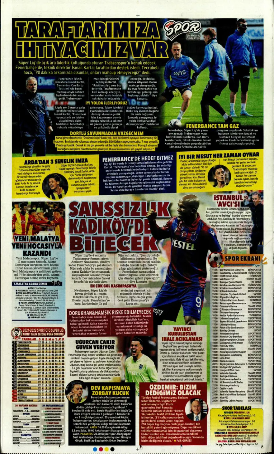 Günün spor manşetleri (5 Mart 2022) 11