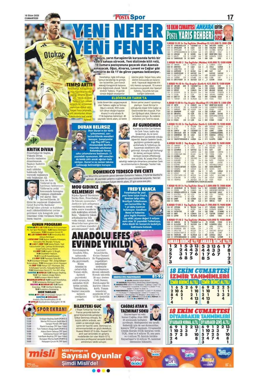 "Yine yeniden Ceballos" (18 Ekim 2025 spor manşetleri) 13