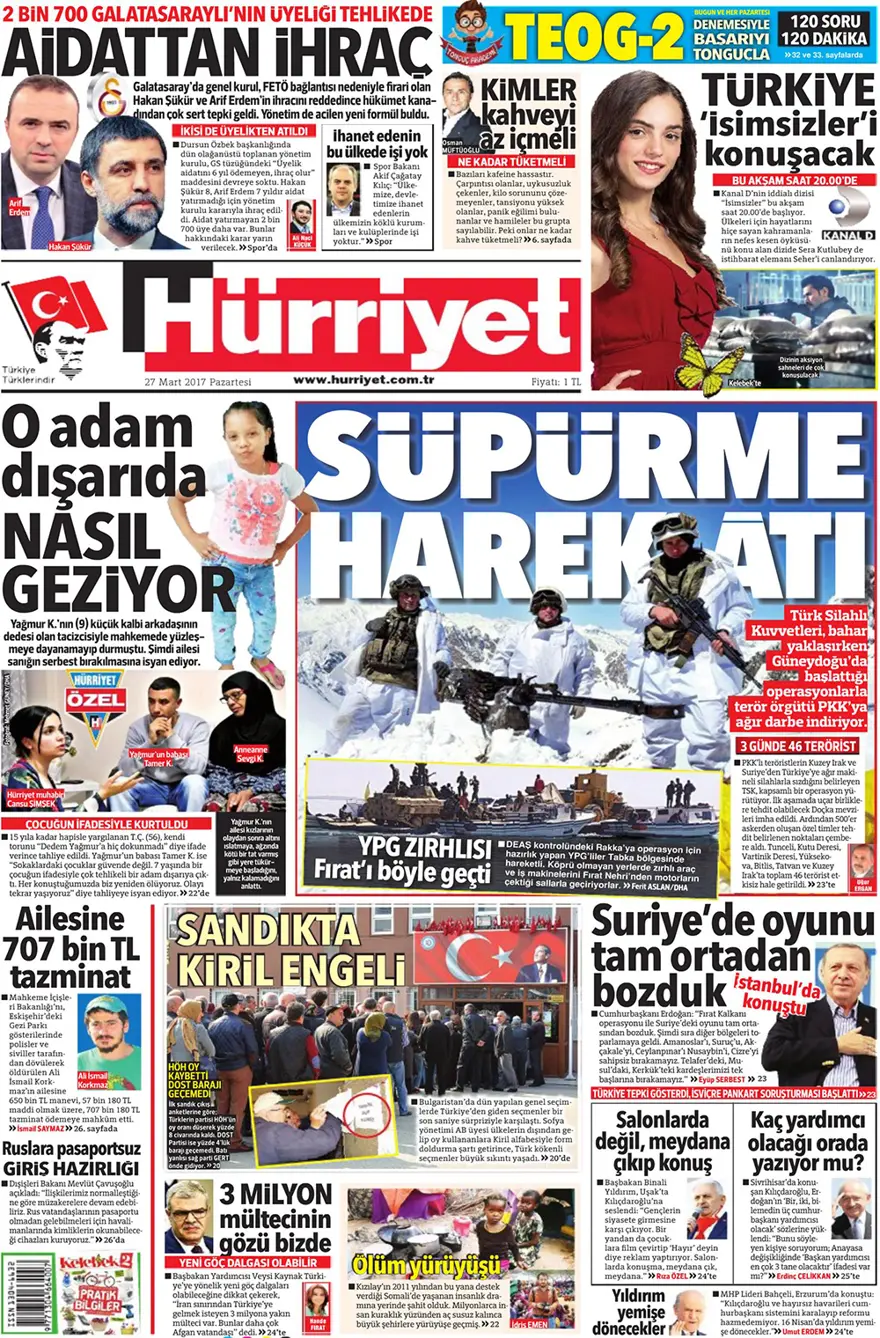 Günün gazete manşetleri - 27 Mart 2017 1