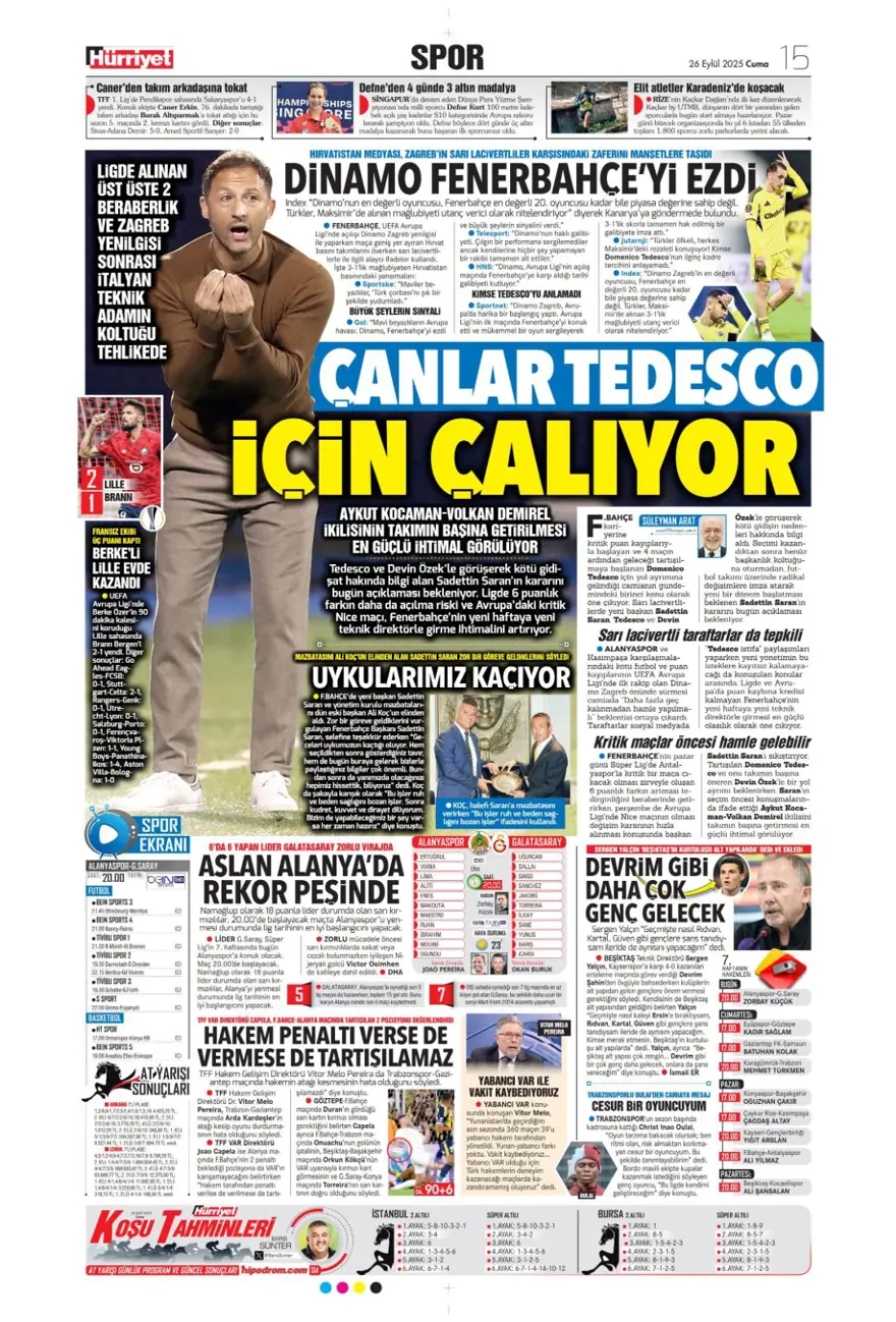 "Tedesco görüşme odasına" (26 Eylül 2025 spor manşetleri) 12 "Tedesco görüşme odasına" (26 Eylül 2025 spor manşetleri) 12