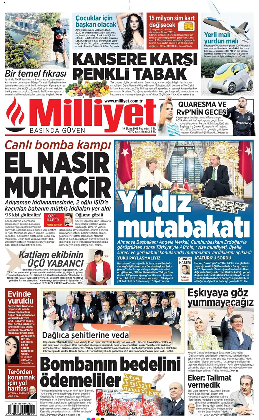 Günün gazete manşetleri - 19 Ekim 2015 2