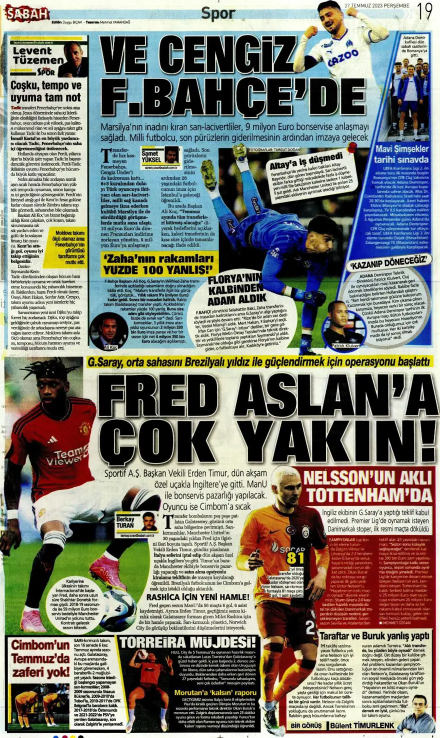 "Hücumda joker Rebic" günün spor manşetleri (27 Temmuz 2023) 27