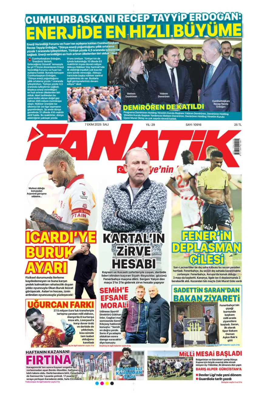 "100 milyonluk hayal kırıklığı" (7 Ekim 2025 spor manşetleri) 