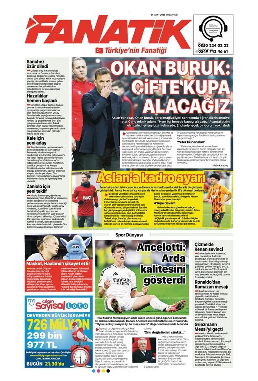 "Aslan'da büyük yemin" (31 Mart 2025 spor manşetleri) 25