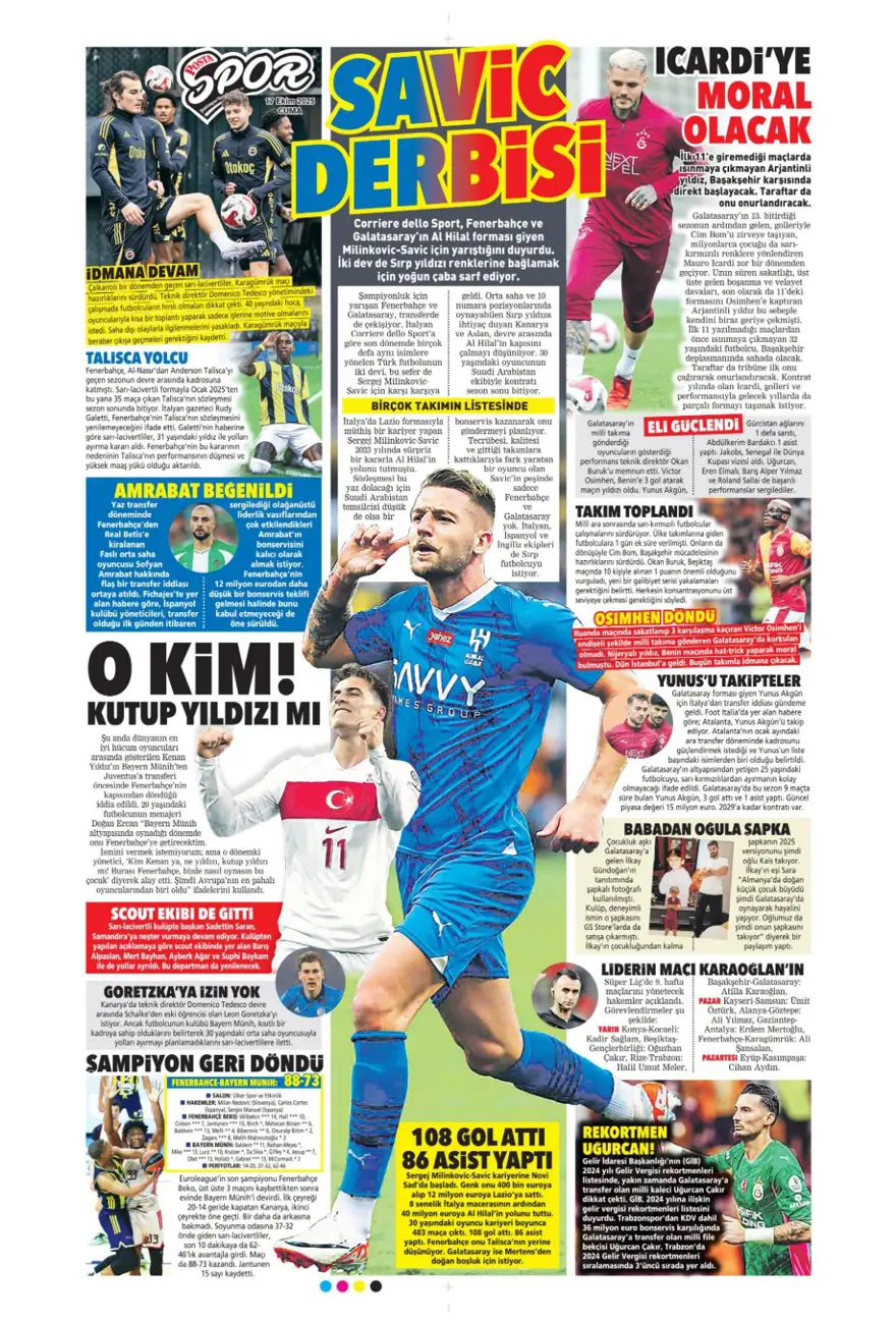 "Savic derbisi" (17 Ekim 2025 spor manşetleri) 11