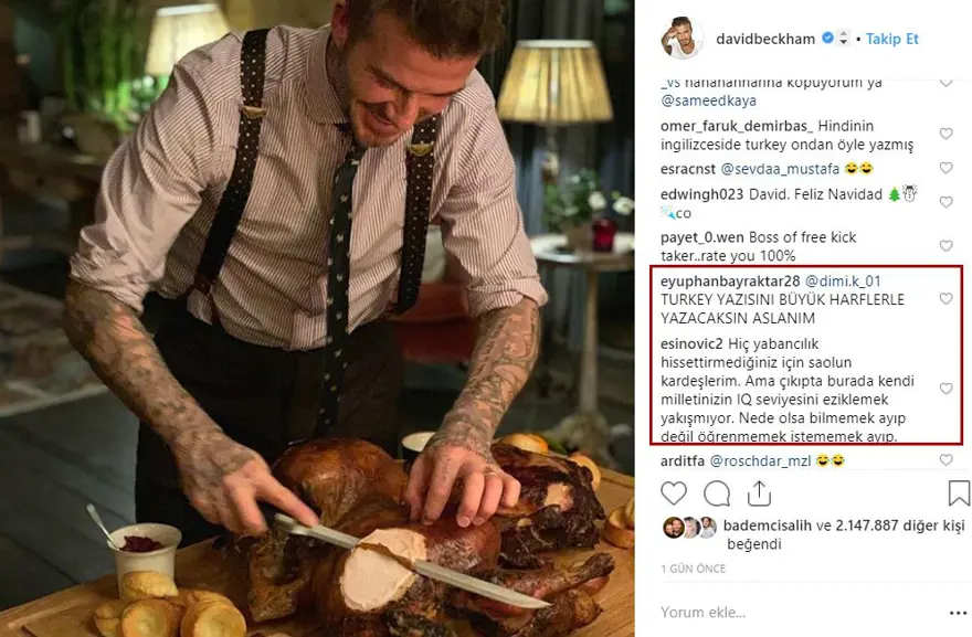 David Beckham'ın hindi (Turkey) paylaşımına Türkler yorum yağdırdı 5 David Beckham'ın hindi (Turkey) paylaşımına Türkler yorum yağdırdı 5
