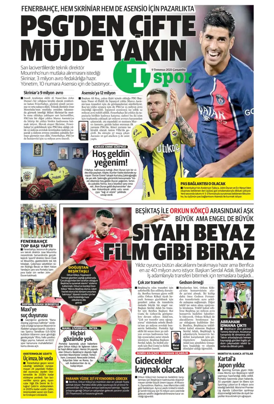 "Peters'a resmi teklif" (9 Temmuz 2025 spor manşetleri) 16