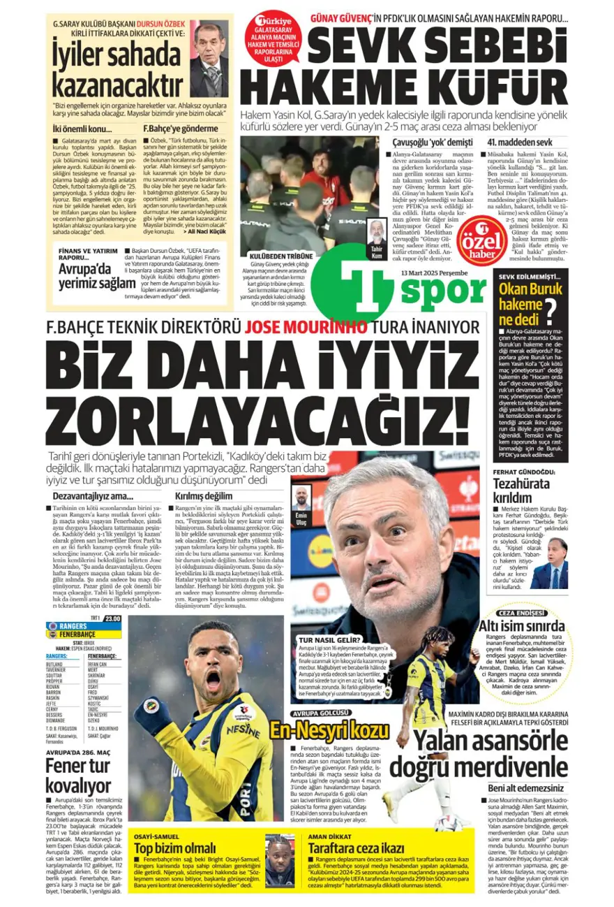 "Haydi Fener turla gel" (13 Mart 2025 spor manşetleri) 34