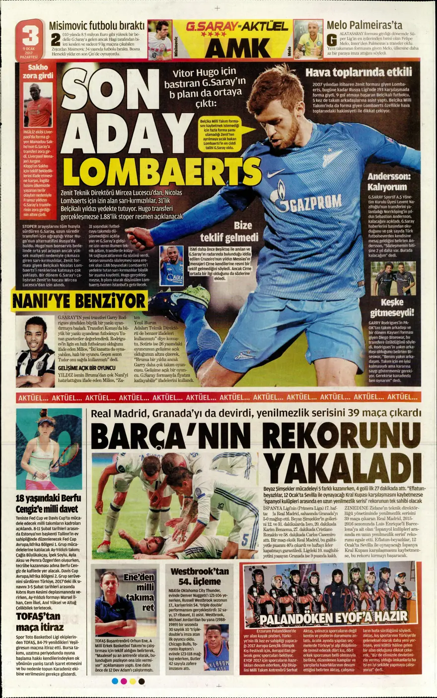 Günün spor manşetleri (09 Ocak 2017) 4