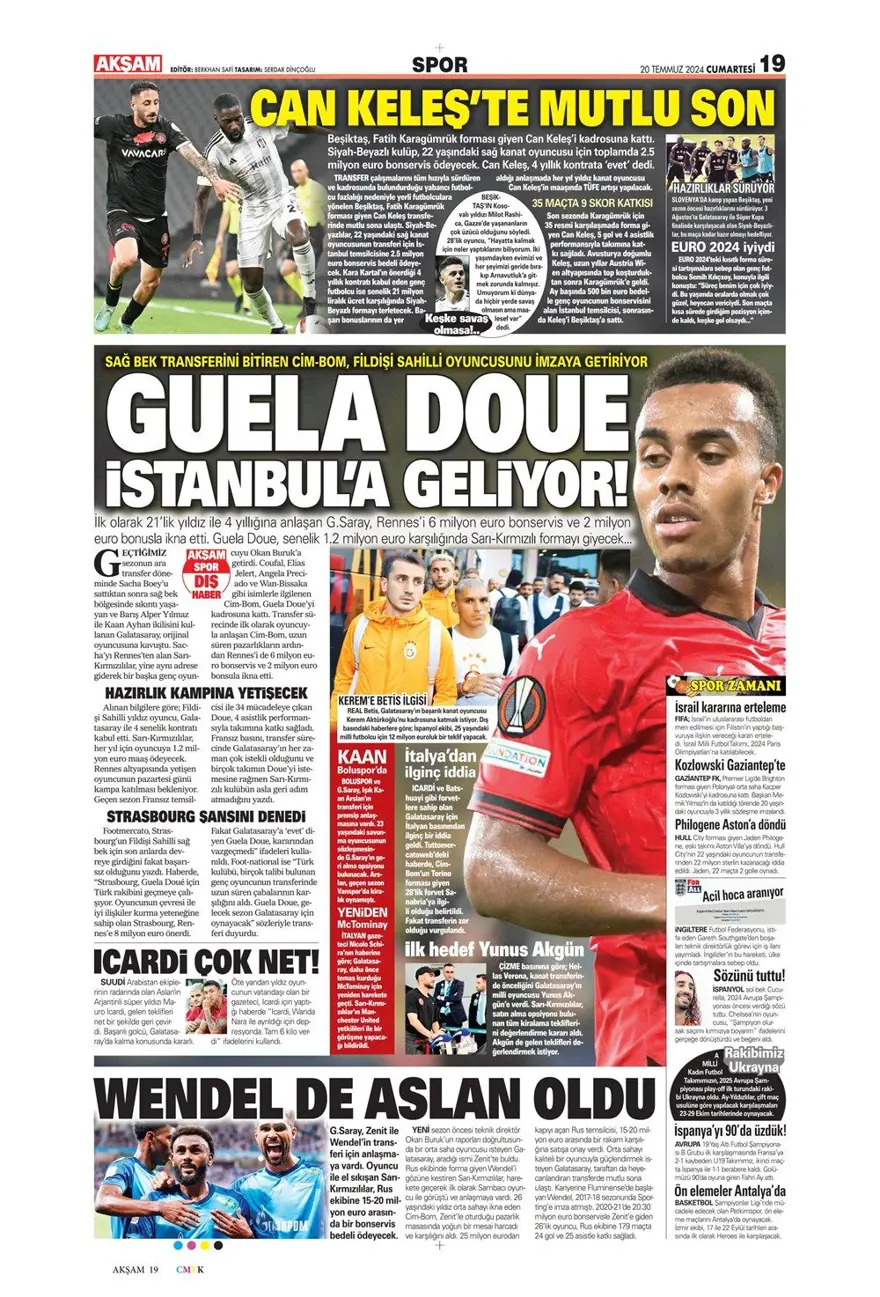 "Montella kalıyor yabancı kuralı değişiyor" (20 Temmuz 2024 spor manşetleri) 19 "Montella kalıyor yabancı kuralı değişiyor" (20 Temmuz 2024 spor manşetleri) 19