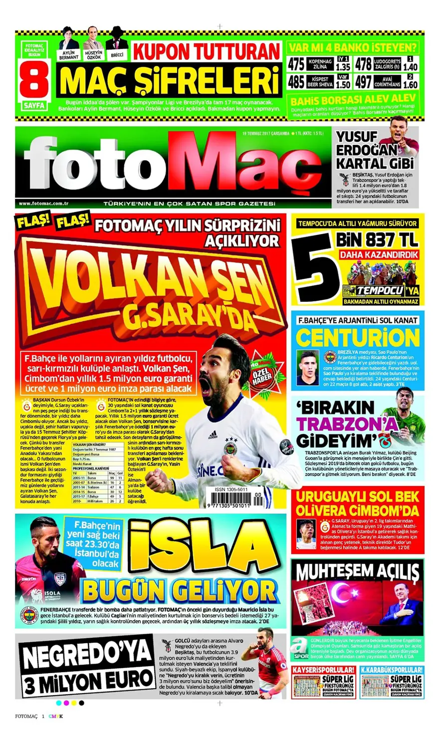 Günün spor gazeteleri (Transfer haberleri - 19 Temmuz 2017) 3