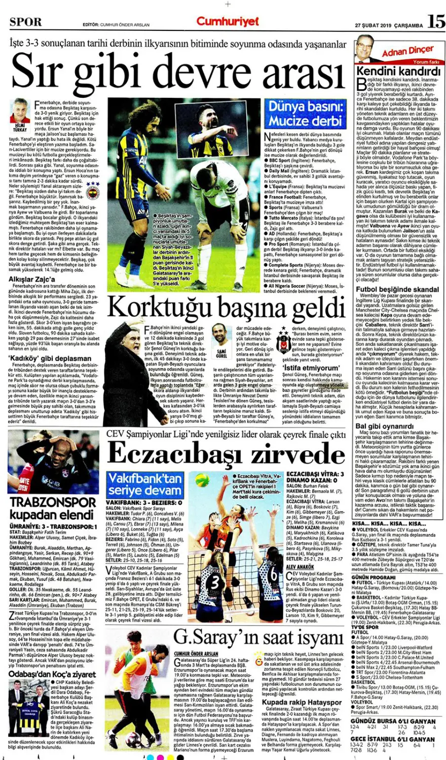 Günün spor manşetleri (27 Şubat 2019) 